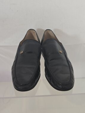 MORESCHI Black Leather Slip-On Loafers with Gold Accent